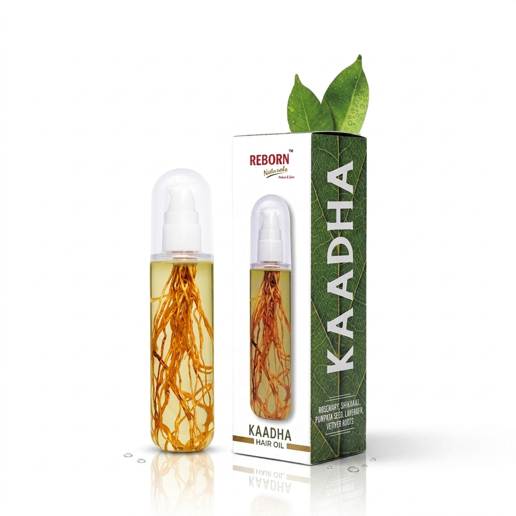 Kaadha Hair Oil | Rosemary, Bhringraj, Pumpkin Seed & Lavender Hair Oil with Real Vetiver Roots | Herbal Hair Nourishing Oil for Men & Women | Non-Sticky | 90 ml