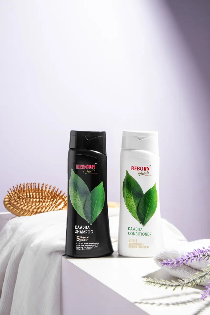 Kaadha Shampoo and Conditioner with a wooden brush